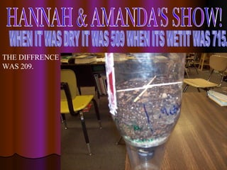 HANNAH & AMANDA'S SHOW! WHEN IT WAS DRY IT WAS 509 WHEN ITS WETIT WAS 715. THE DIFFRENCE WAS 209. 