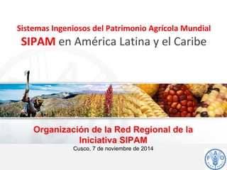 Sistemas Ingeniosos del Patrimonio Agrícola Mundial
SIPAM en América Latina y el Caribe
Organización de la Red Regional de la
Iniciativa SIPAM
Cusco, 7 de noviembre de 2014
 