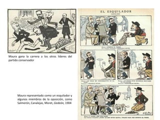 Maura representado como un esquilador y
algunos miembros de la oposición, como
Salmerón, Canalejas, Moret, Gedeón, 1904
Maura gana la carrera a los otros líderes del
partido conservador
 