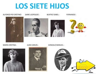 LOS SIETE HIJOS
ALFONSO PIO CRISTINO: JAIME LEOPOLDO : BEATRIZ ISABEL : FERNANDO :
MARÍA CRISTINA : JUAN CARLOS : GONZALO MANUEL :
 
