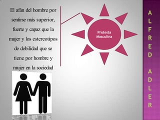 Protesta
Masculina
El afán del hombre por
sentirse más superior,
fuerte y capaz que la
mujer y los estereotipos
de debilidad que se
tiene por hombre y
mujer en la sociedad
actual
 
