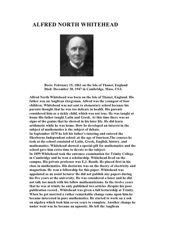 alfred north whitehead intrest in math