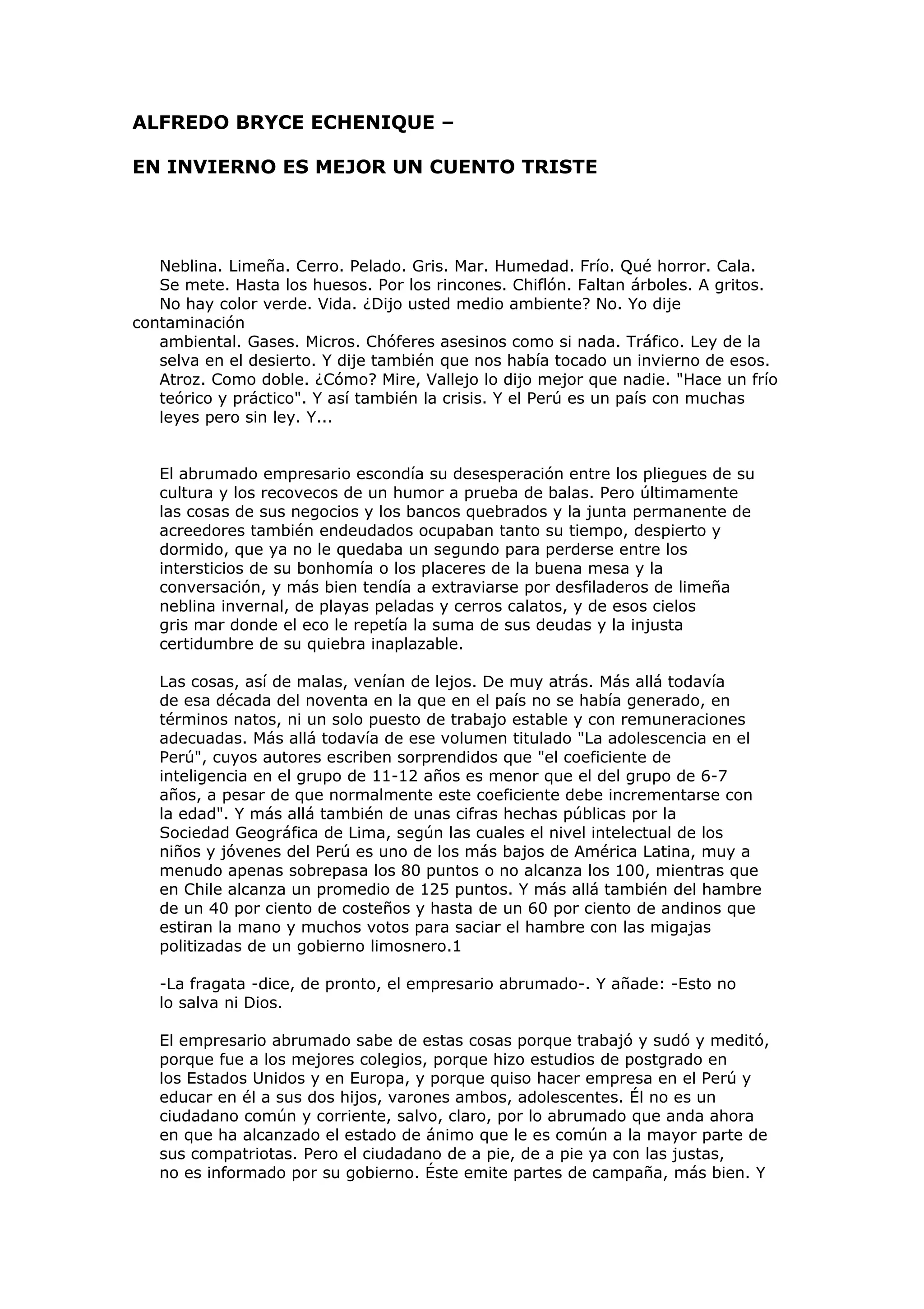 Alfredo bryce echenique en invierno es mejor un cuento triste (2000) PDF