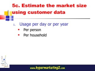 5c. Estimate the market size using customer data Usage per day or per year Per person Per household 