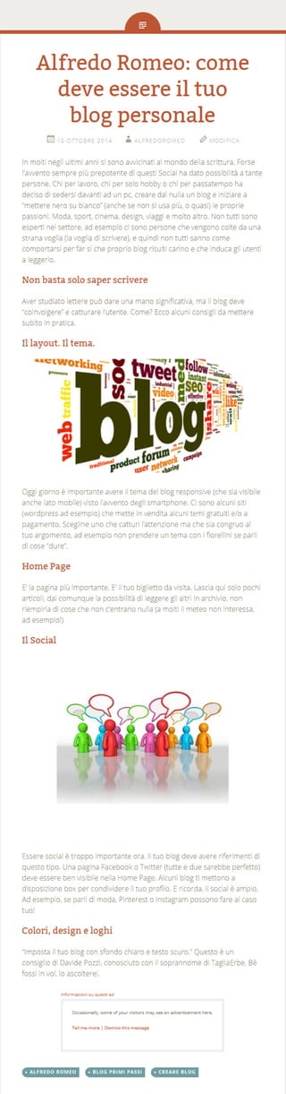 Alfredo Romeo, come creare il tuo Blog