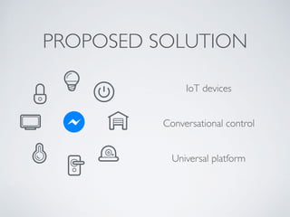 Conversational control
IoT devices
Universal platform
PROPOSED SOLUTION
 