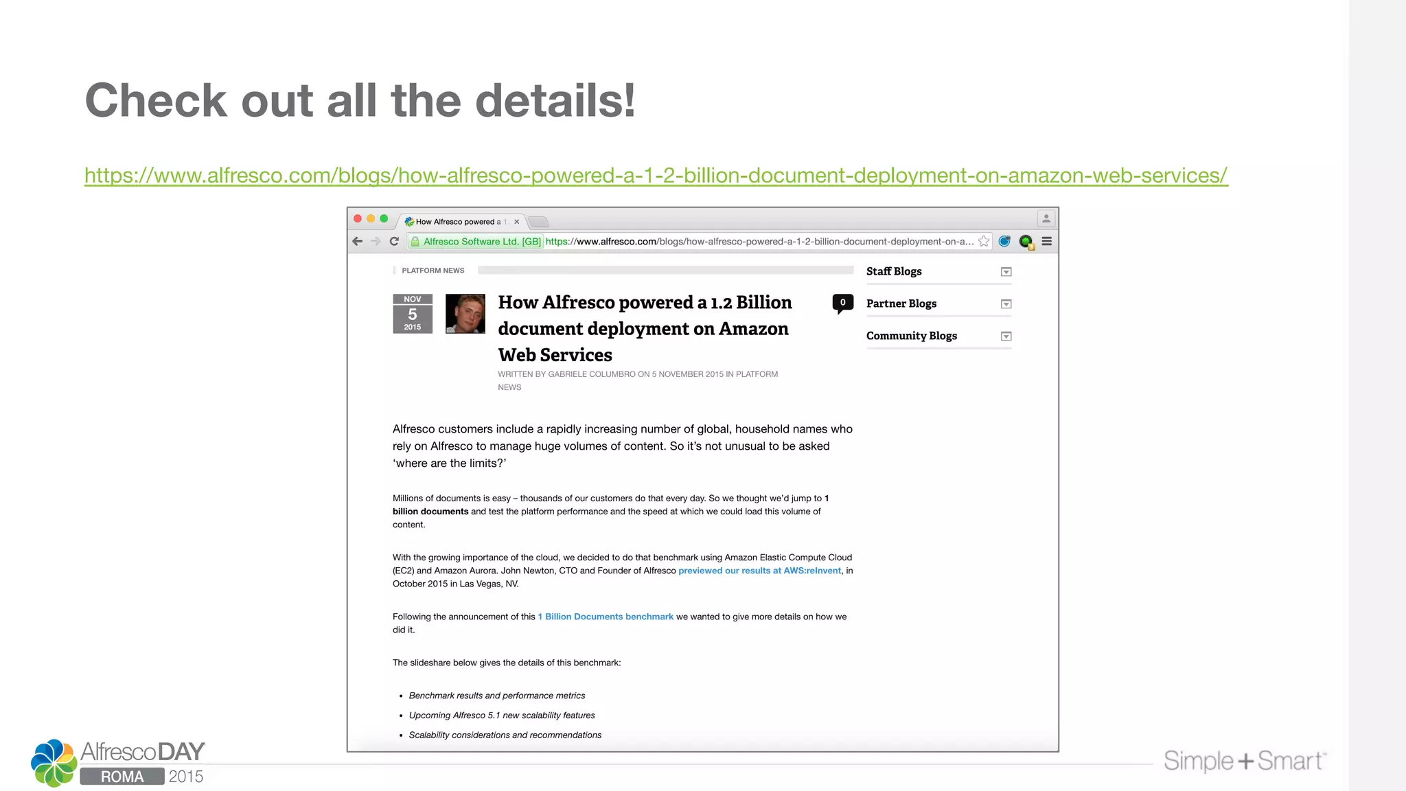 Check out all the details!
https://www.alfresco.com/blogs/how-alfresco-powered-a-1-2-billion-document-deployment-on-amazon-web-services/

 