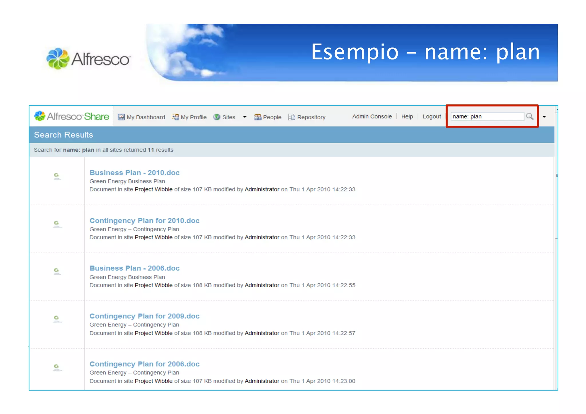 Esempio – name: plan
 