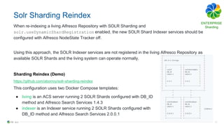 31
Solr Sharding Reindex
When re-indexing a living Alfresco Repository with SOLR Sharding and
solr.useDynamicShardRegistra...
