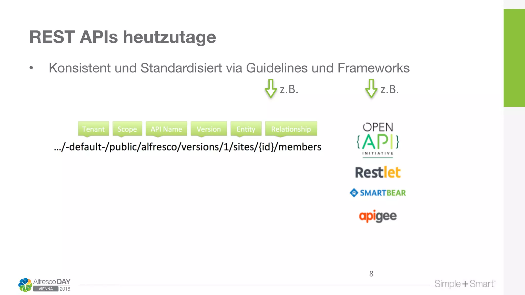 REST APIs heutzutage
• Konsistent und Standardisiert via Guidelines und Frameworks
z.B.z.B.
8
 