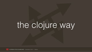 the clojure way

ALFRESCO THE CLOJURE WAY | November 8, 2011 | @skuro
 