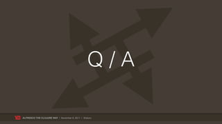 Q/A

ALFRESCO THE CLOJURE WAY | November 8, 2011 | @skuro
 