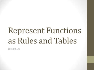 Represent Functions
as Rules and Tables
Section 1.6
 
