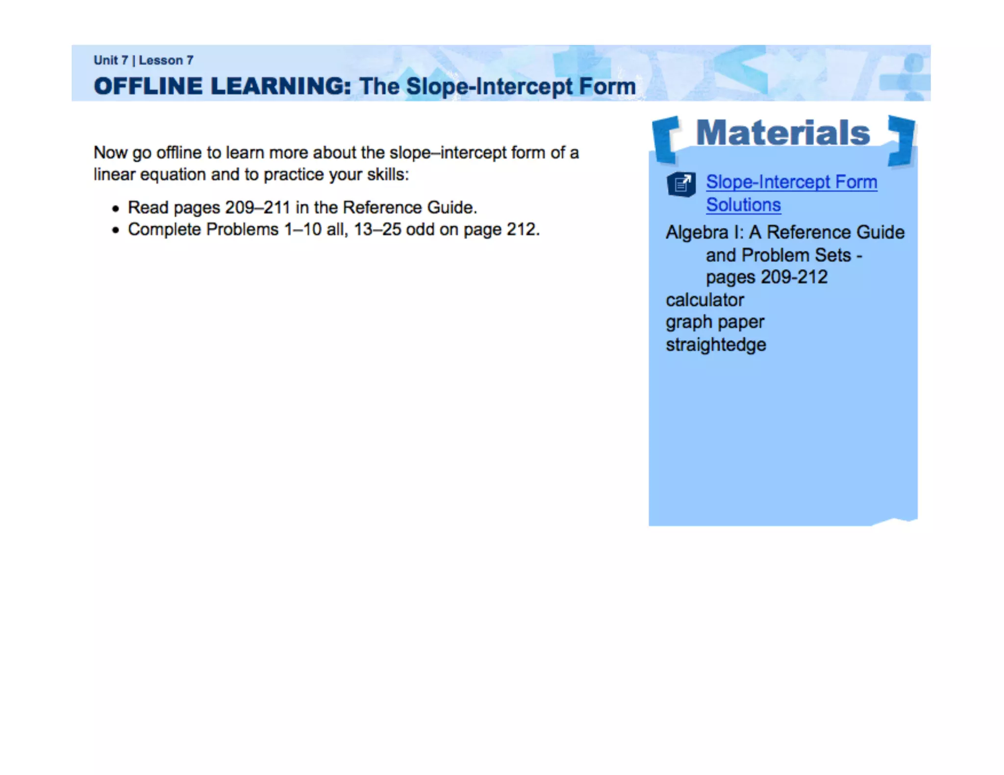 Alg1 7.7 Slope-Intercept Form
