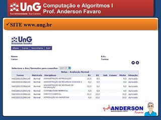 Computação e Algoritmos I Prof. Anderson Favaro SITE www.ung.br 