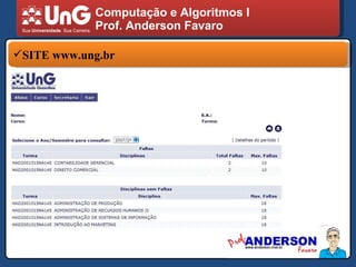 Computação e Algoritmos I Prof. Anderson Favaro SITE www.ung.br 