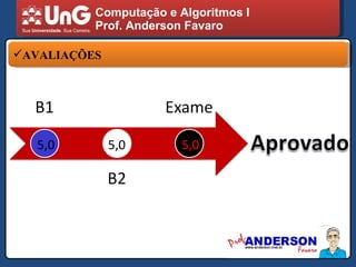 Computação e Algoritmos I Prof. Anderson Favaro AVALIAÇÕES 5,0 5,0 5,0 