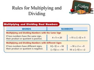 Rules for Multiplying and
Dividing
 