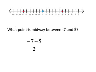 What point is midway between -7 and 5? 