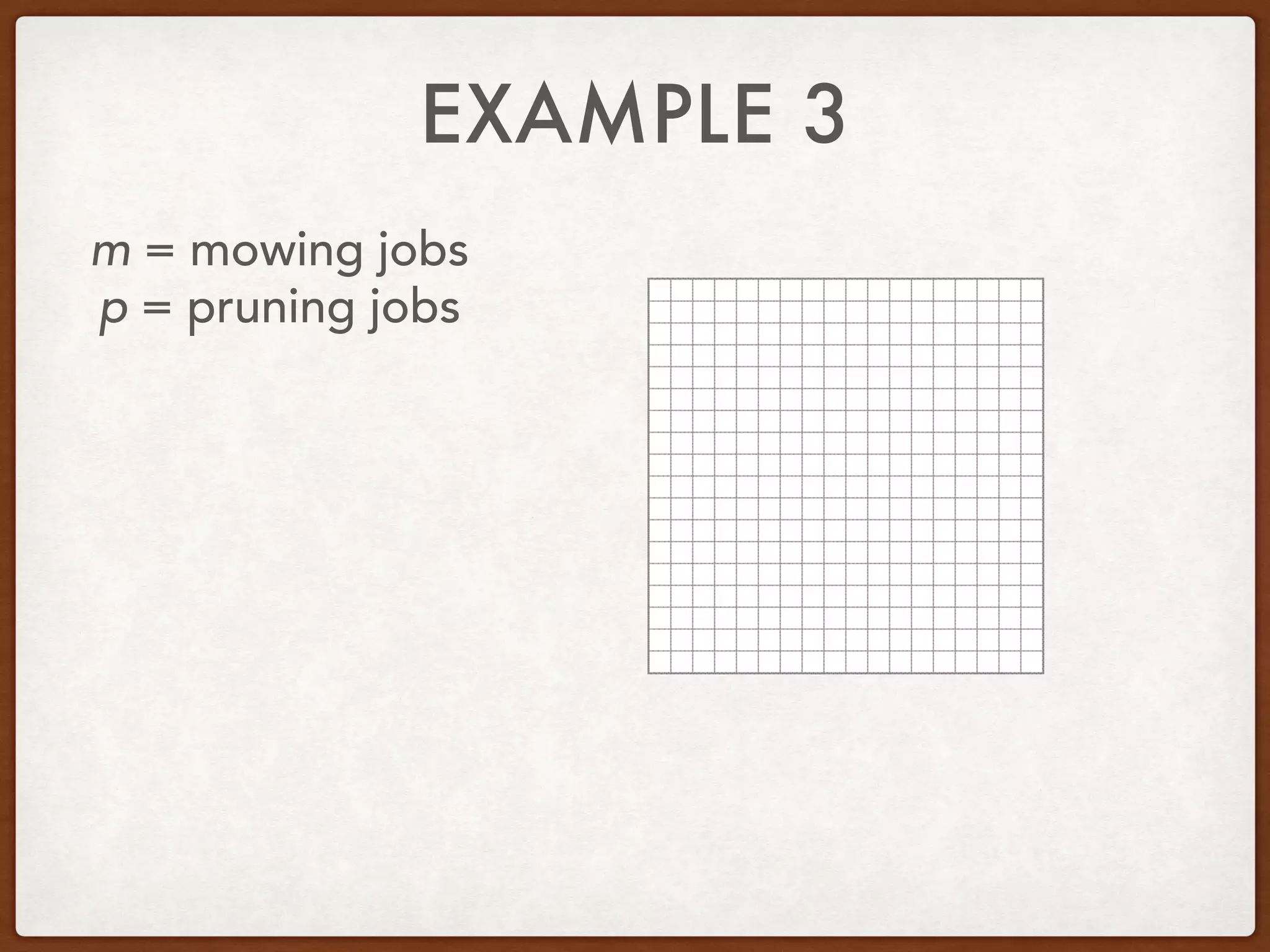 EXAMPLE 3
m = mowing jobs
p = pruning jobs
 