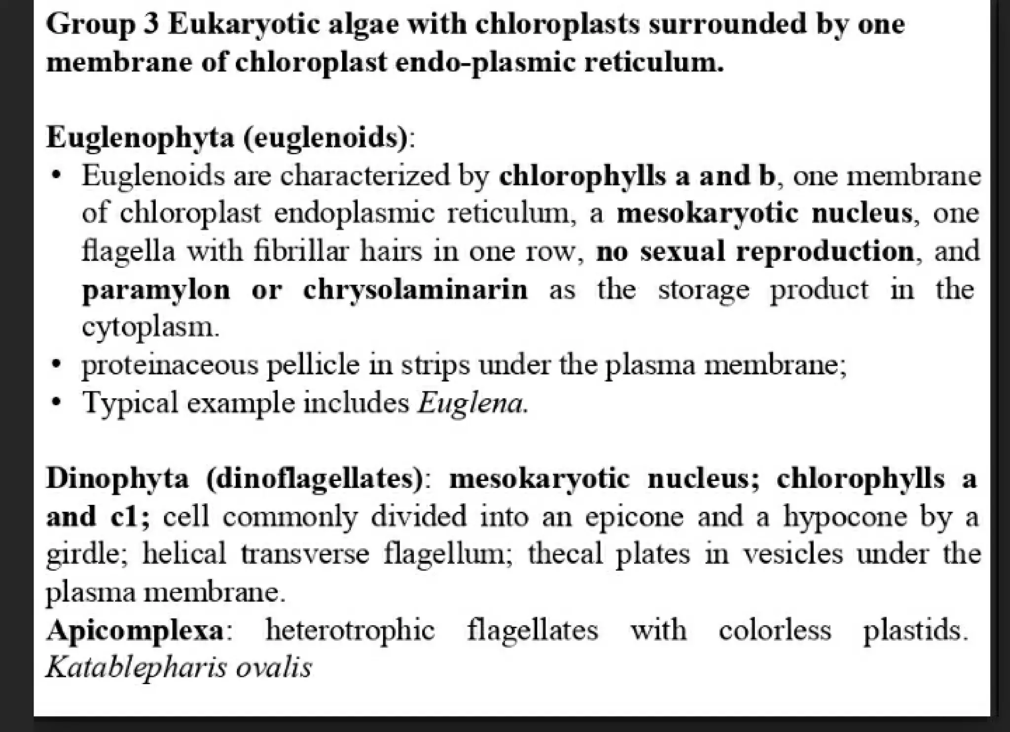Algae and there classification based on different features, structure, biological systems.