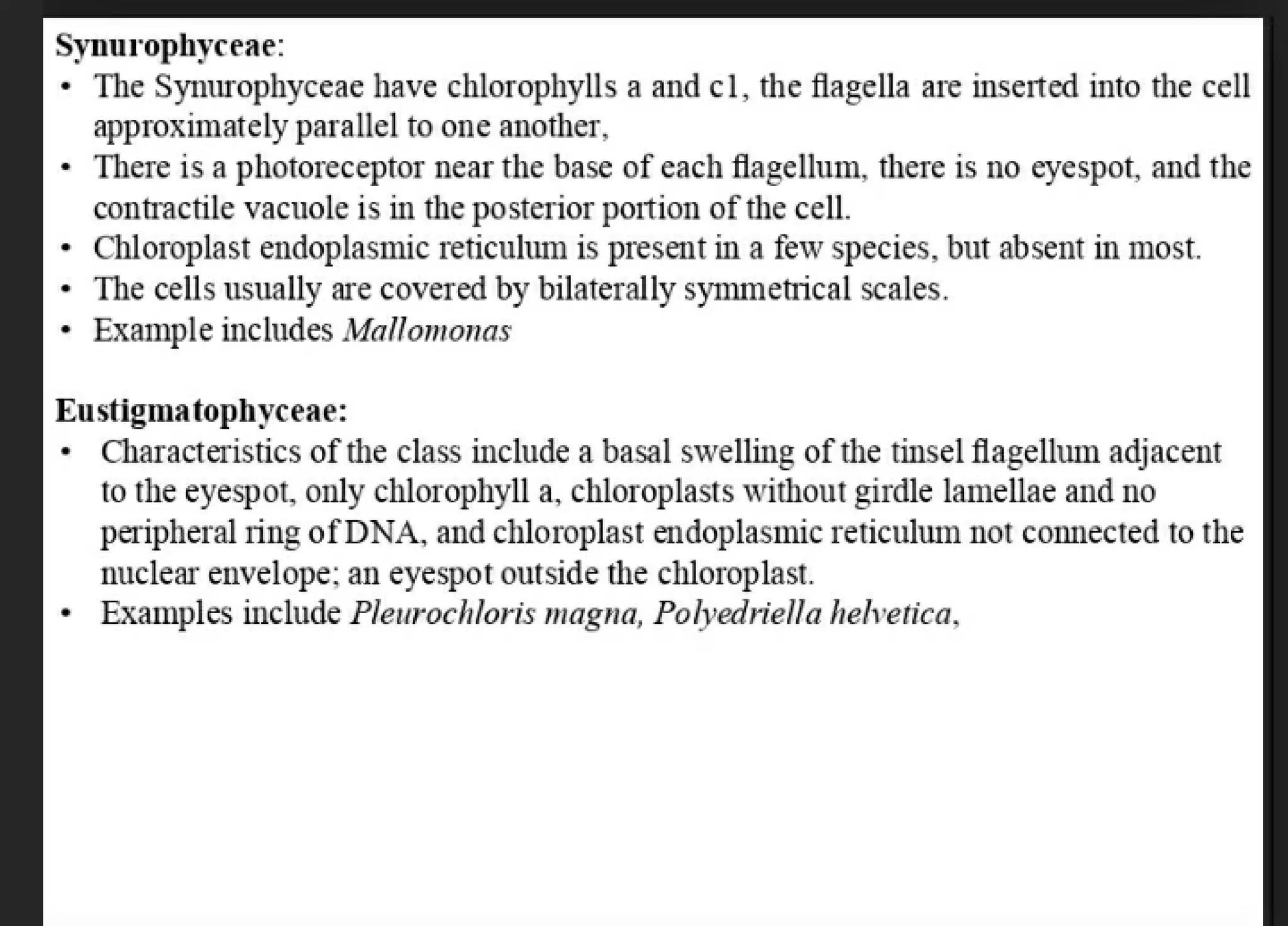 Algae and there classification based on different features, structure, biological systems.