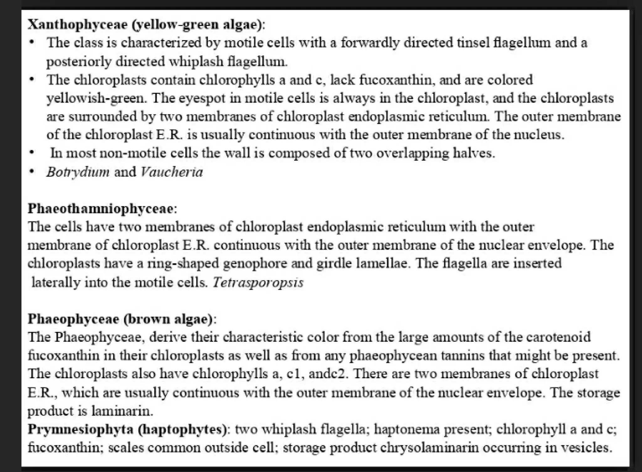 Algae and there classification based on different features, structure, biological systems.