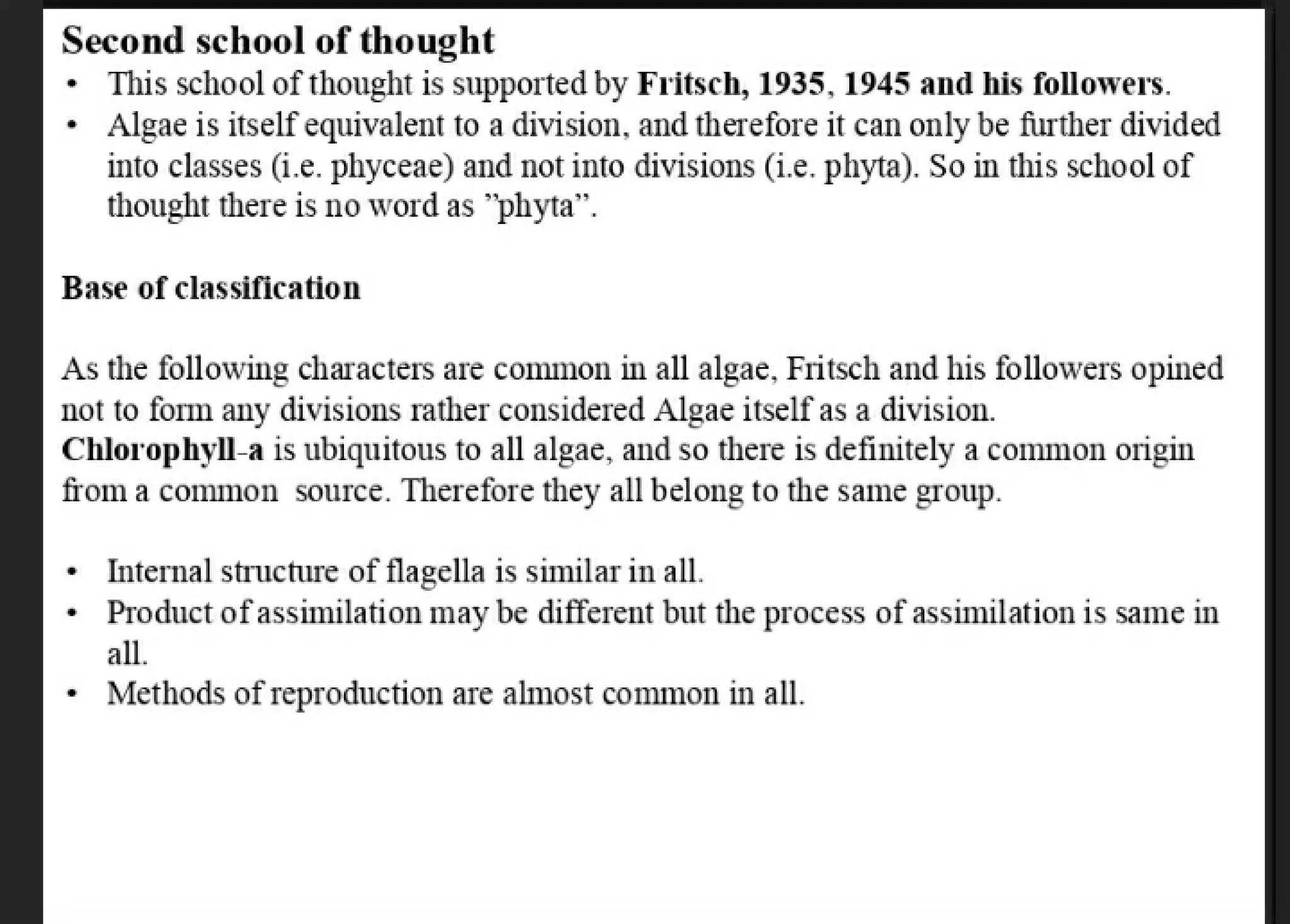 Algae and there classification based on different features, structure, biological systems.
