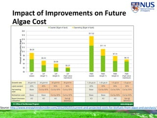 Impact of Improvements on Future
Algae Cost
Source: http://www.energytrendsinsider.com/2012/05/07/current-and-projected-costs-for-biofuels-from-algae-and-pyrolysis/
 