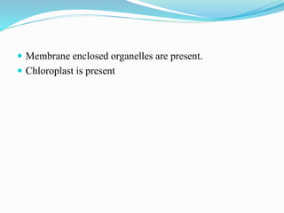  Membrane enclosed organelles are present.
 Chloroplast is present
 