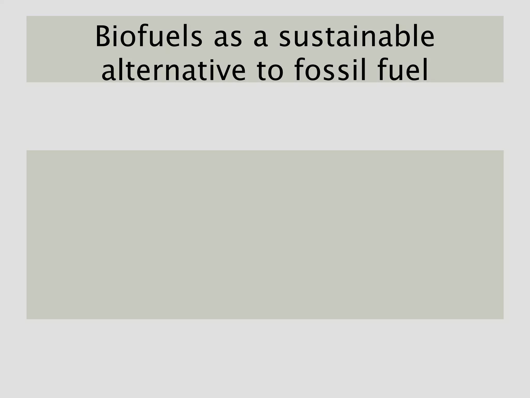 Biofuels as a sustainable
alternative to fossil fuel
 