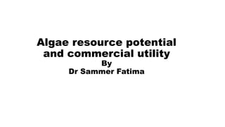 Algae resource potential
and commercial utility
By
Dr Sammer Fatima
 