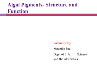 Algal Pigments- Structure and
Function
Submitted By
Moumita Paul
Dept. of Life Science
and Bioinformatics
 