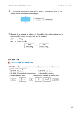 EJERCICIOS Y PROBLEMAS 1º ESO TEMA 10: ÁLGEBRA
13
 