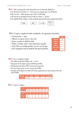 EJERCICIOS Y PROBLEMAS 1º ESO TEMA 10: ÁLGEBRA
14
 