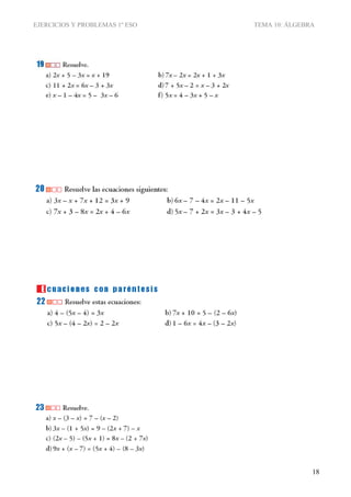 EJERCICIOS Y PROBLEMAS 1º ESO TEMA 10: ÁLGEBRA
18
 