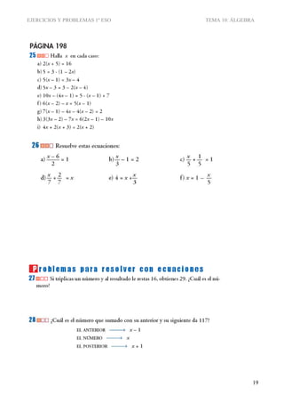 EJERCICIOS Y PROBLEMAS 1º ESO TEMA 10: ÁLGEBRA
19
 
