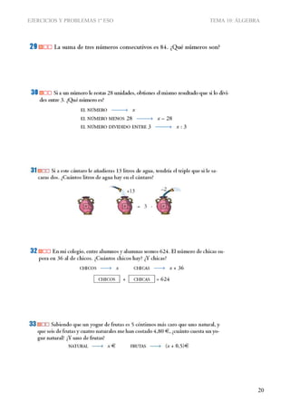 EJERCICIOS Y PROBLEMAS 1º ESO TEMA 10: ÁLGEBRA
20
 