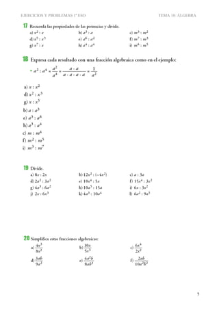 EJERCICIOS Y PROBLEMAS 1º ESO TEMA 10: ÁLGEBRA
7
 