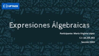 .
Expresiones Álgebraicas
Participante: María Virginia López
C.I: 18.226.263
Sección 0303
 