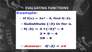 EVALUATING FUNCTIONS:
 