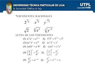 EXPONENTES RACIONALES LEYES DE LOS EXPONENTES 