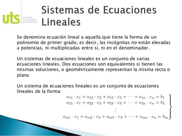 Algebra Lineal 1 Sistemas De Ecuaciones Lineales
