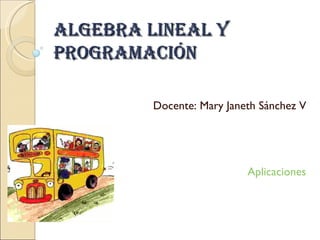 Algebra Lineal y Programación Docente: Mary Janeth Sánchez V Aplicaciones 