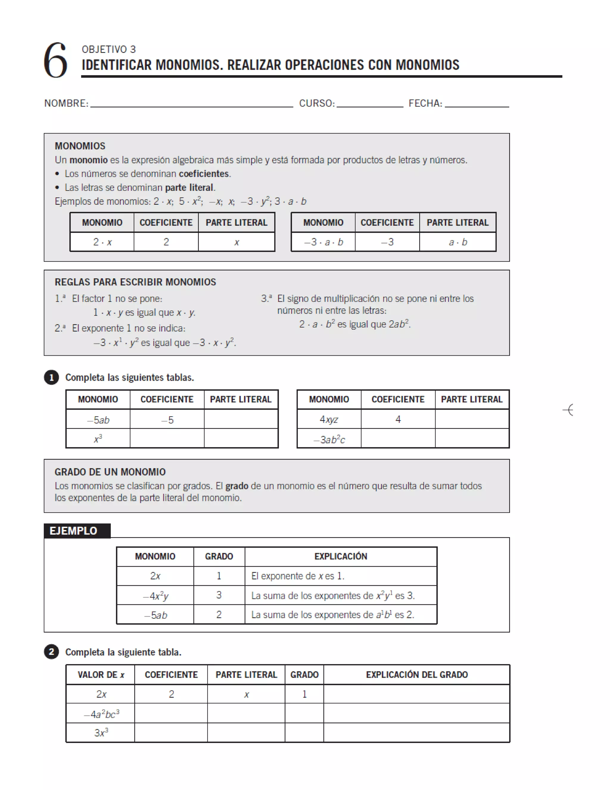 Algebra monomios | PDF