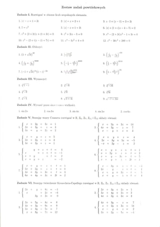 Algebra - Zestaw zadań powtórkowych