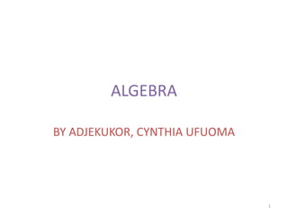 ALGEBRA
BY ADJEKUKOR, CYNTHIA UFUOMA
1
 