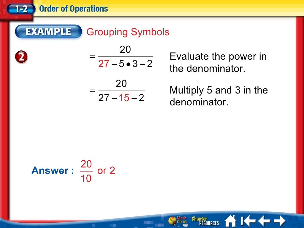 Algebra 1 order of operations
