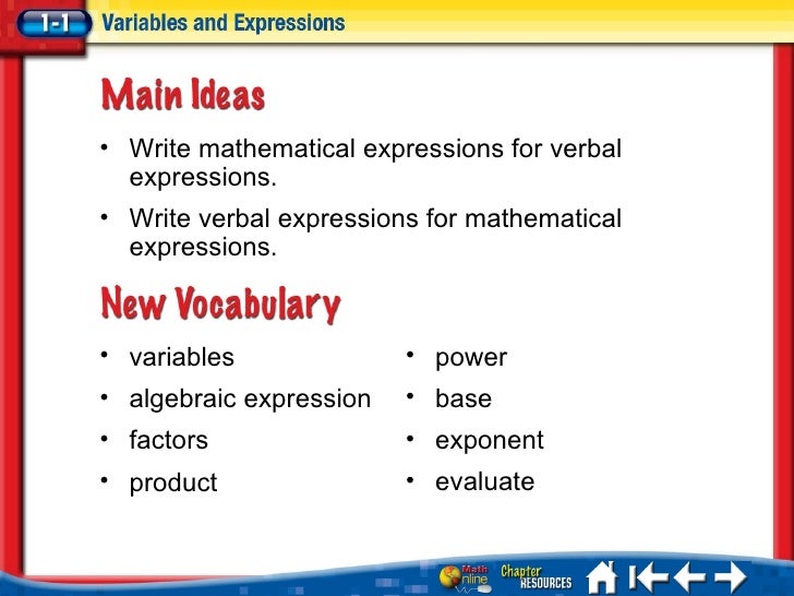Algebra 1 translating verbal and algebraic expressions