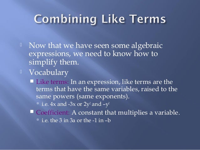 Algebra 1 combining like terms